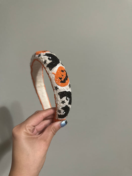 Beaded Pumpkin and Bat Headband