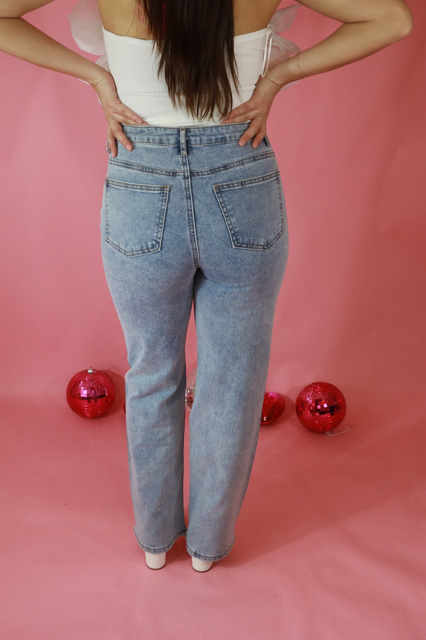 High Waisted Rhinestone Denim Jeans