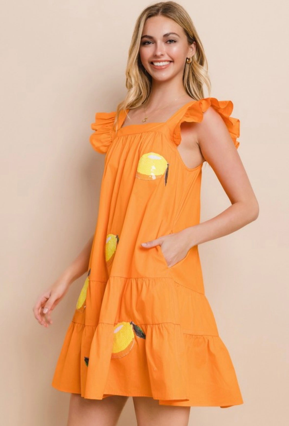 Orange Sequins Lemon Patch Tank Dress