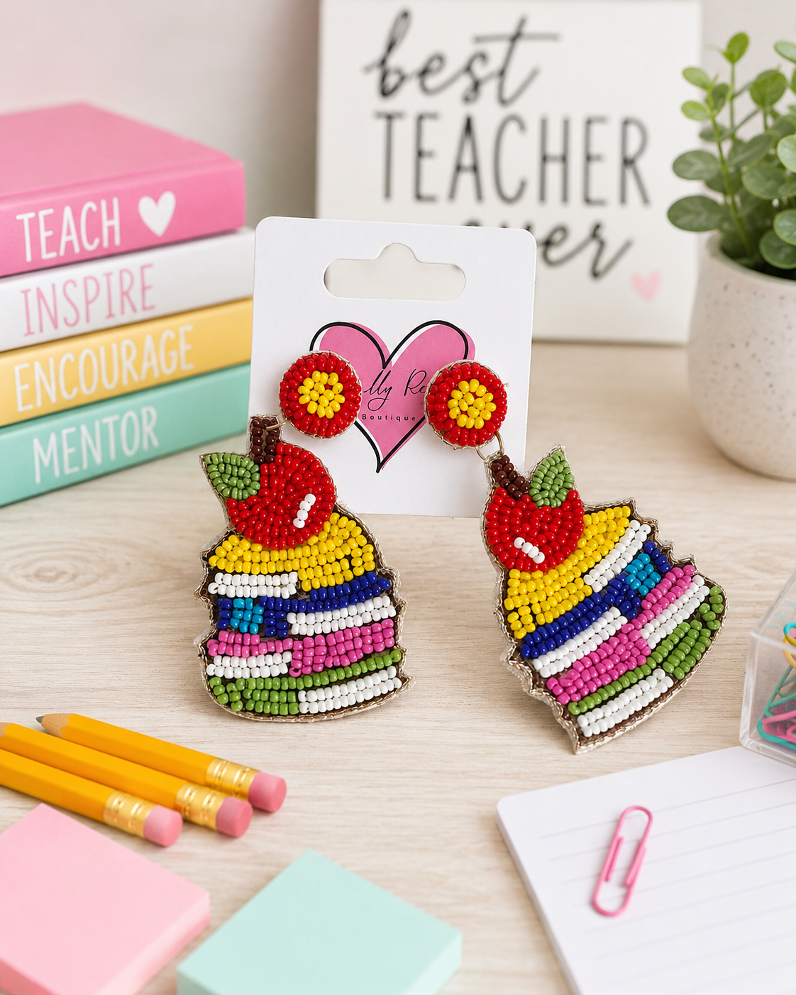 Beaded Stack of Books Earrings