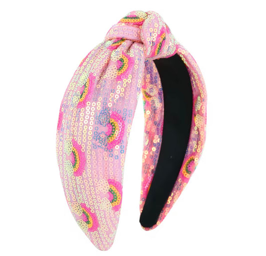 Pink Sequin Rainbow Knot Headband