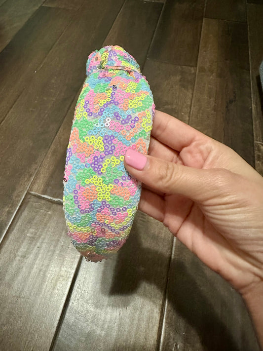 Colorful Neon Sequin Knot Headband
