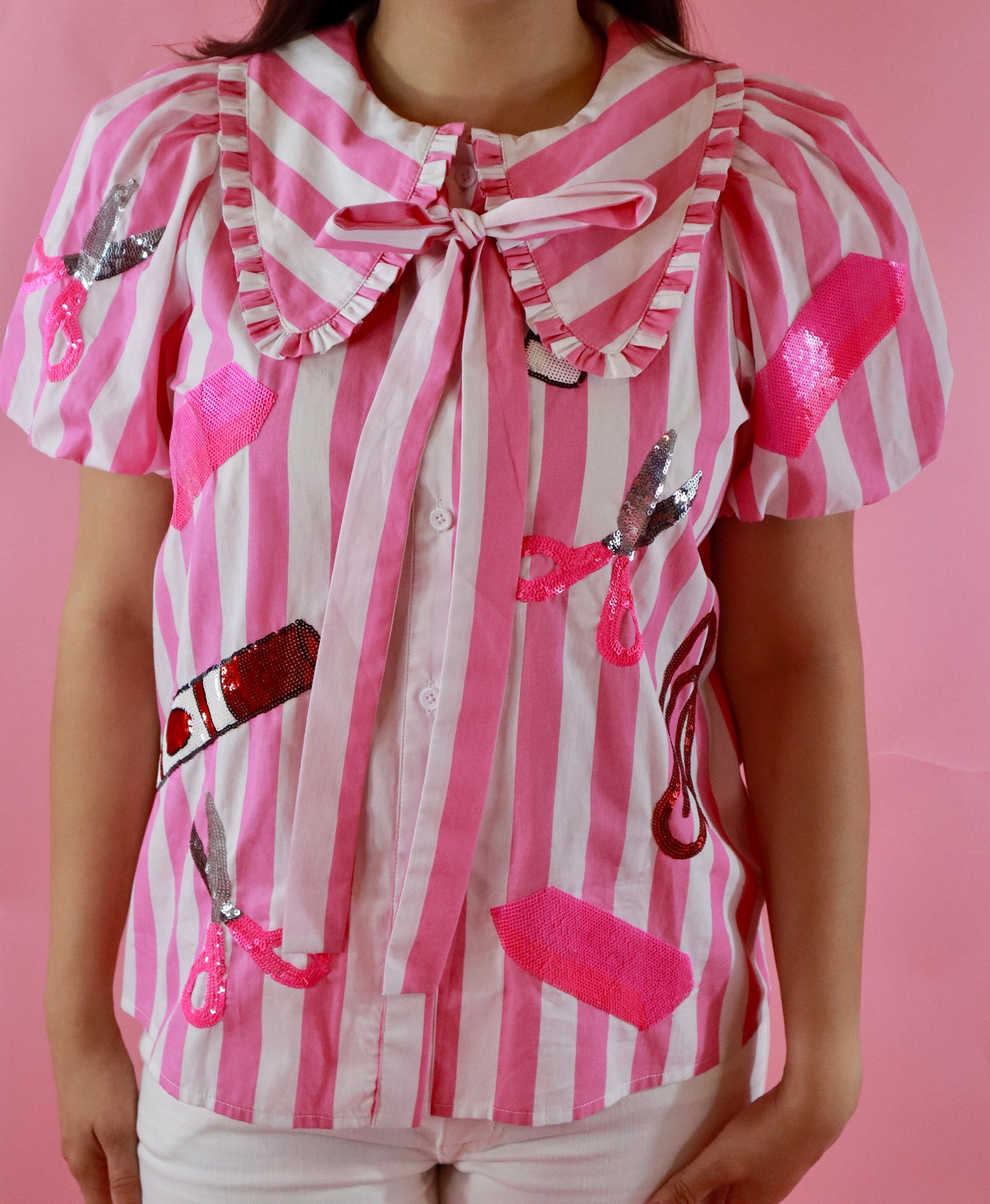 Pink Striped School Supply Top
