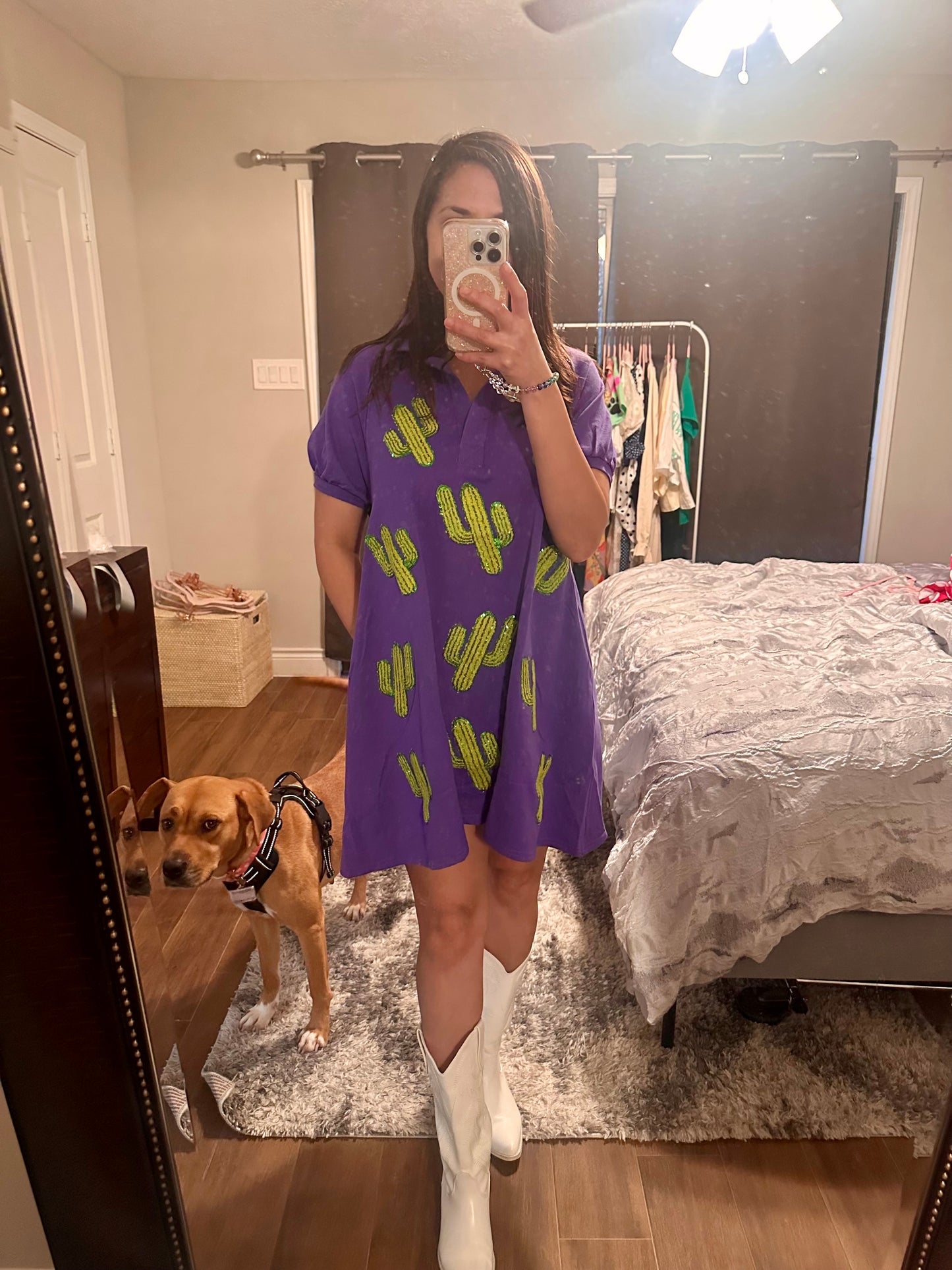 Purple Cactus Sequin Cactus Patch Dress