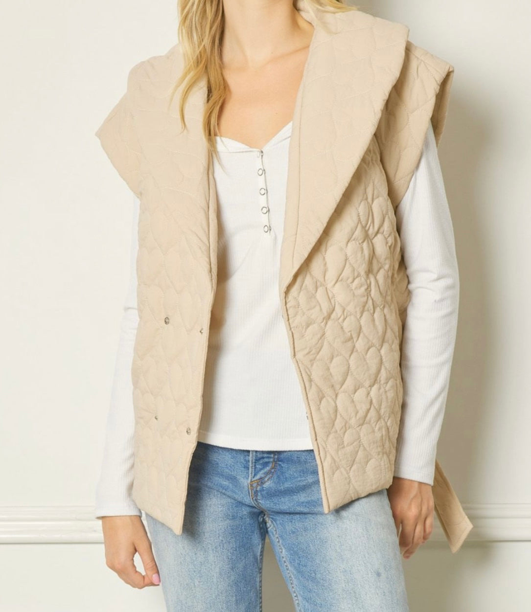 Beige Heart Puff Vest