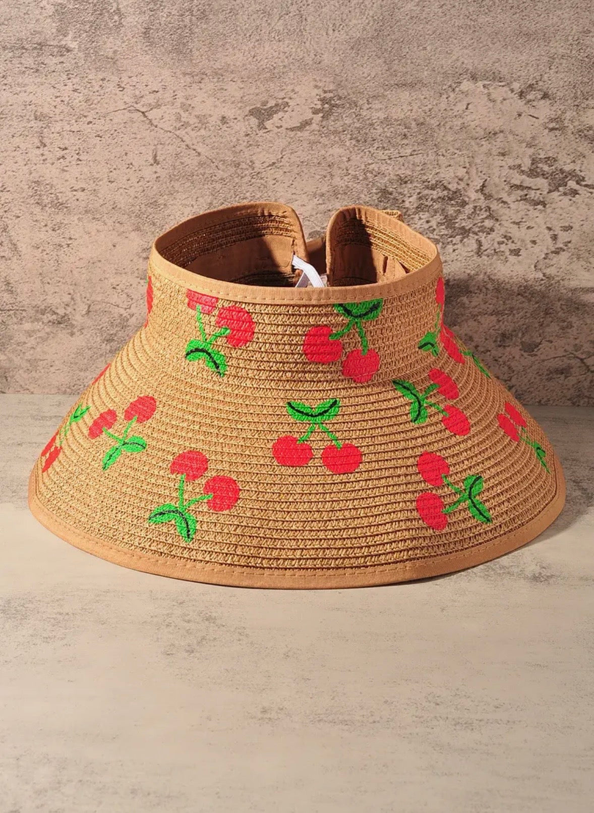 Cherry Straw Visor Hat