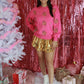 Pink Embroidered Gingerbread House Sweater