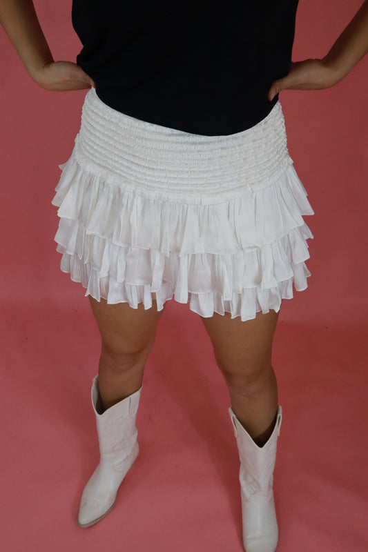 Satin White Ruffle Skort