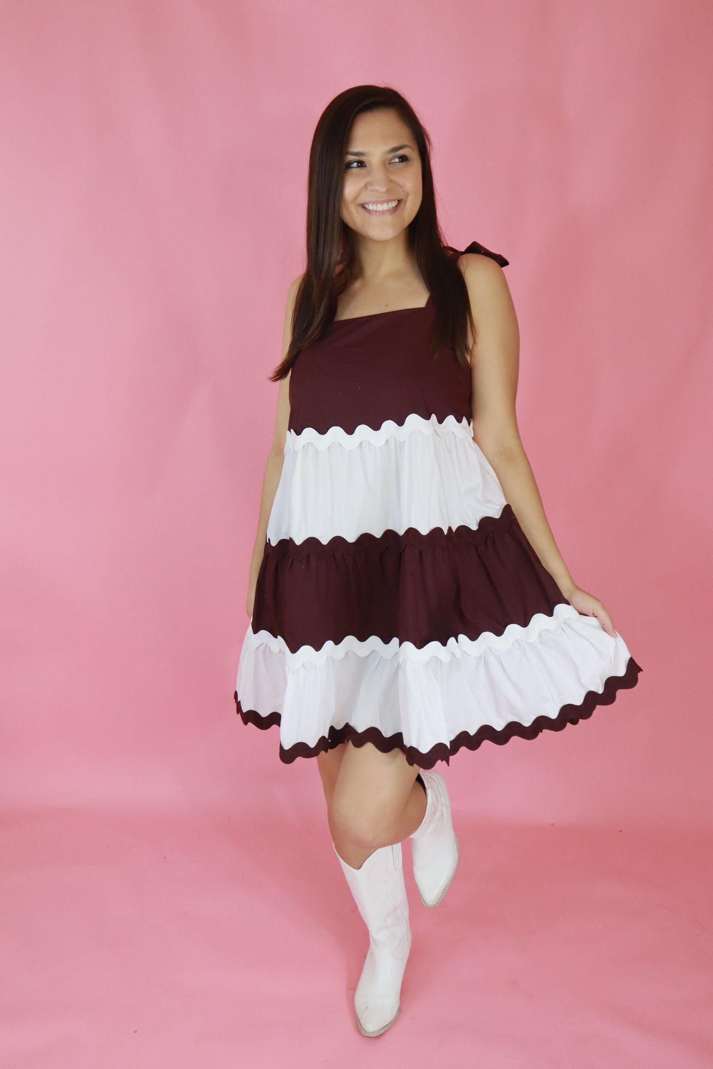 Maroon and White Ric Rac Dress