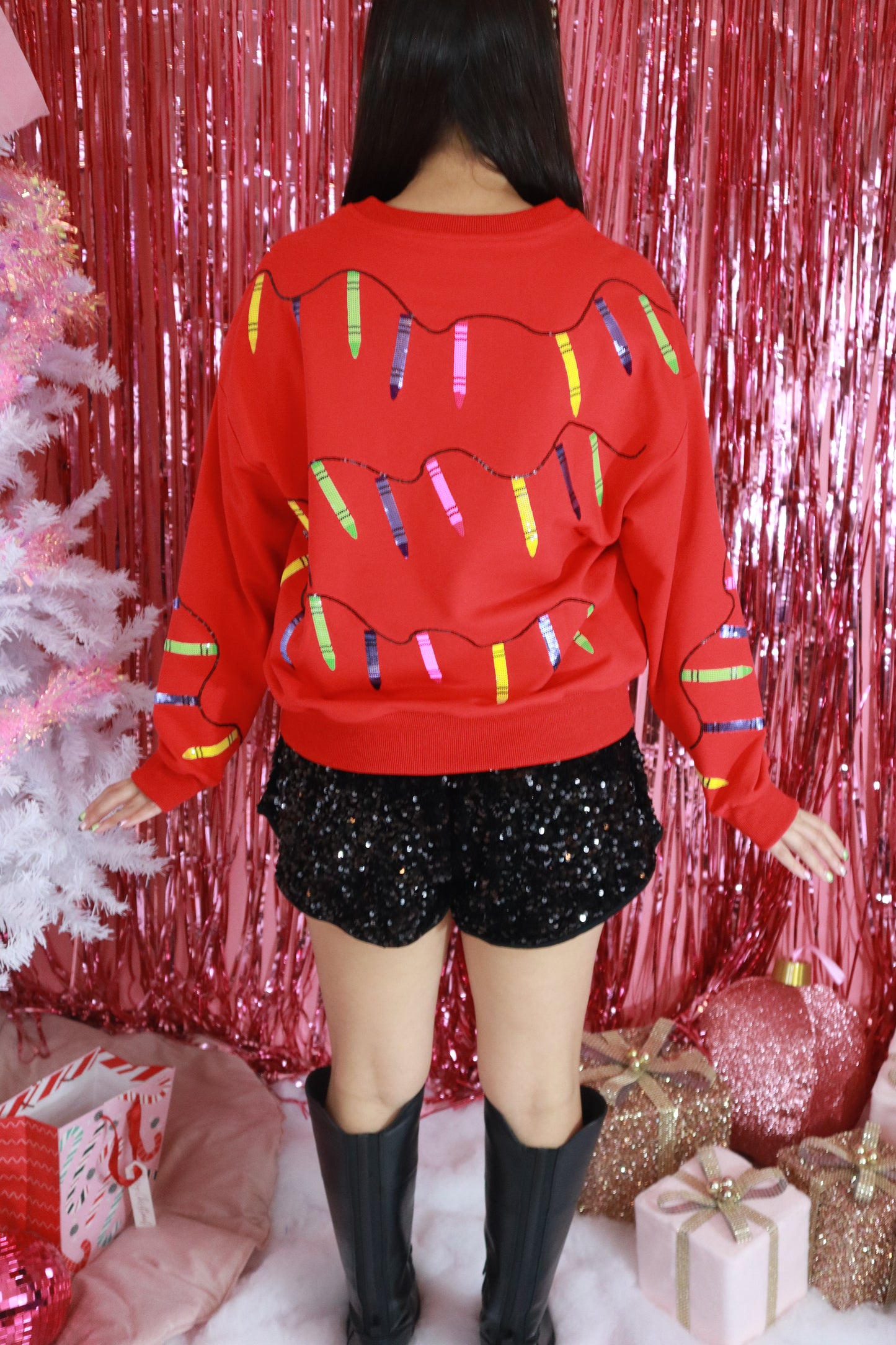 Sequin Crayon Christmas Lights Sweatshirt