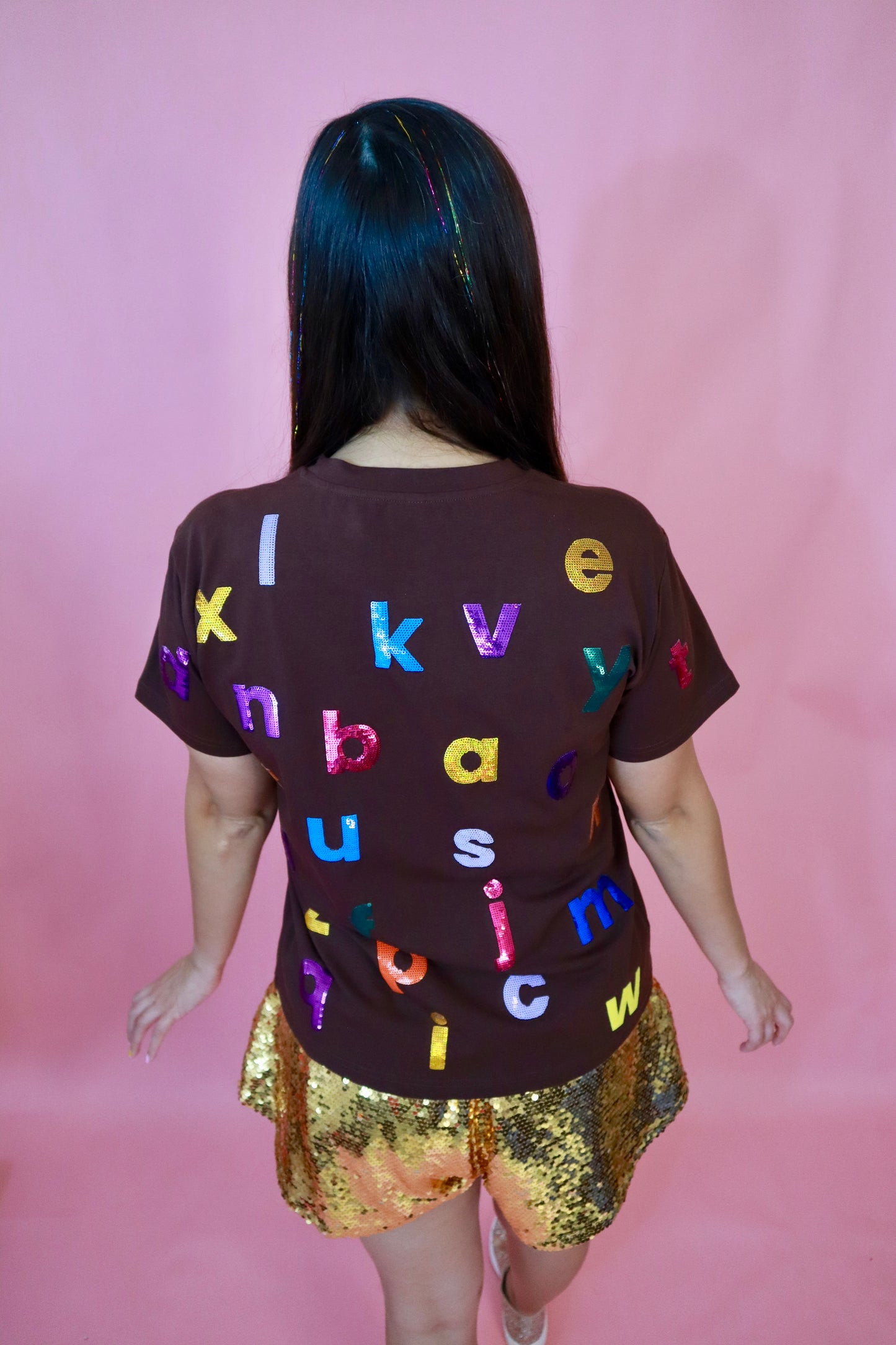 Sequin Colorful Alphabet Shirt