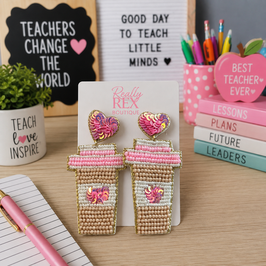 Beaded Coffee Earrings