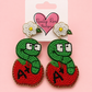 Beaded Worm in Apple Earrings