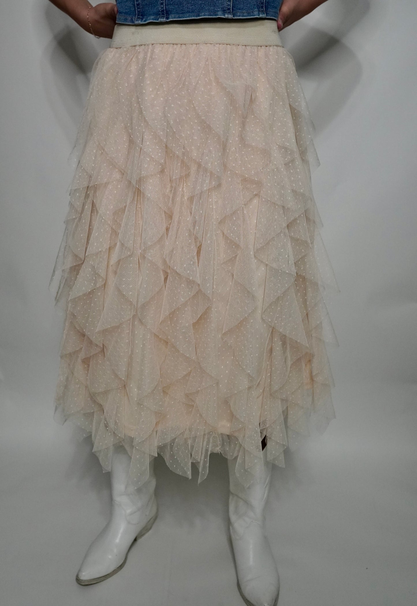 Champagne Ruffle Tulle Midi Skirt