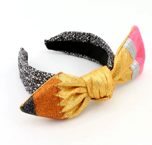 Glitter Pencil Bow Headband