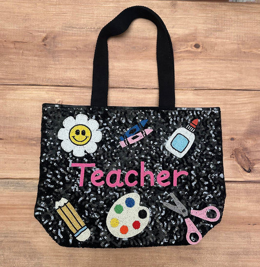 Sequin Teacher Tote Bag
