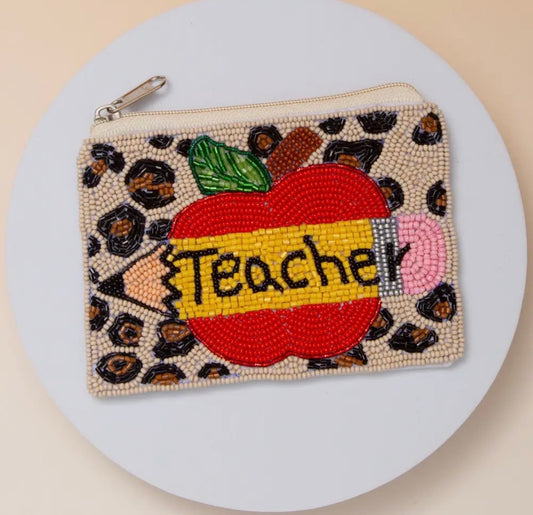 Beaded Leopard Teacher Coin Purse