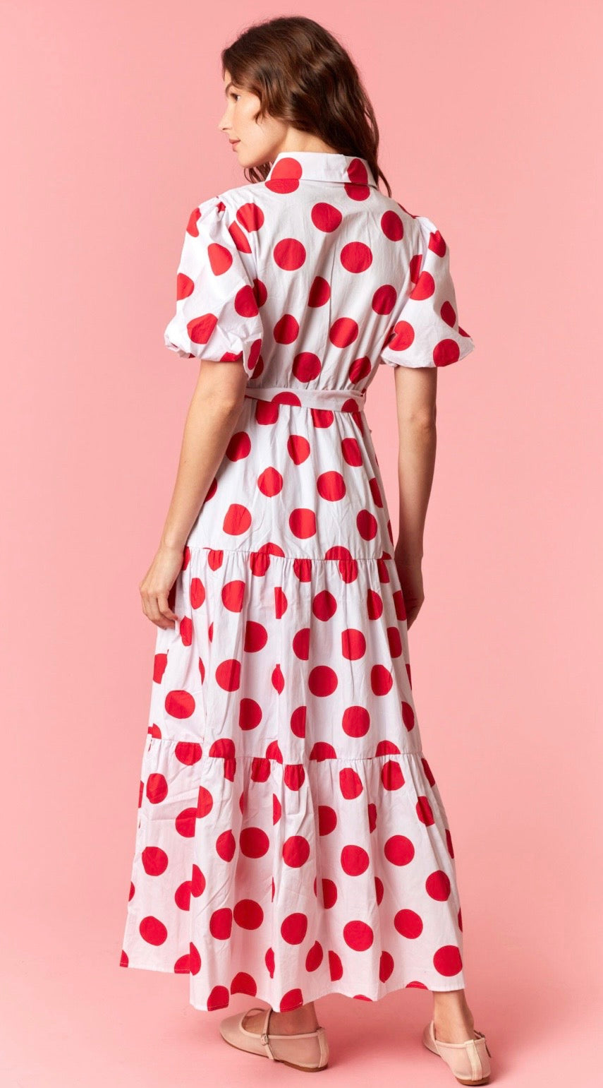 Red and White Polka Dot Maxi Dress