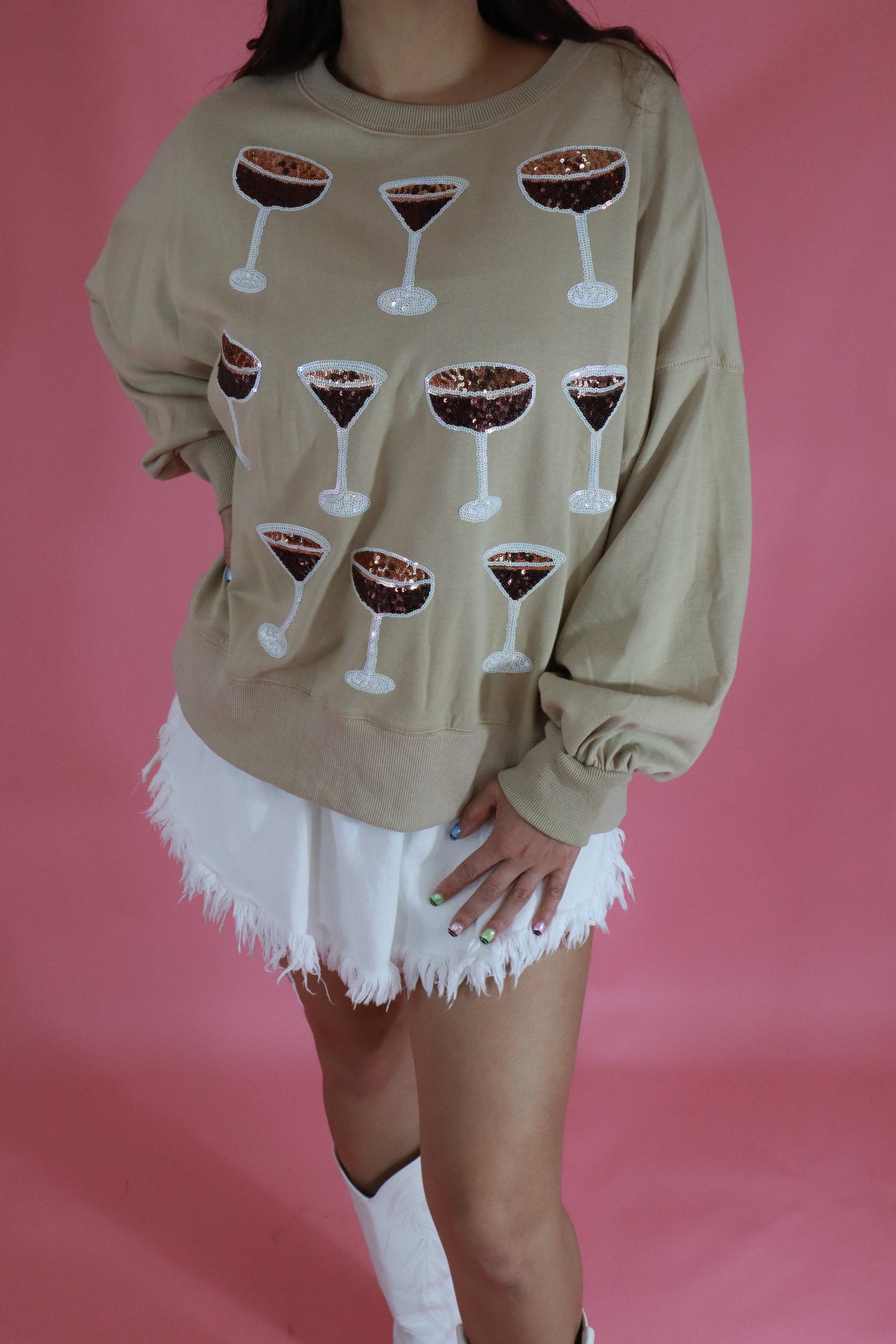 Taupe Sequin Espresso Martini Sweatshirt