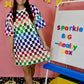 Rainbow Sequin Checkered Shirt Dress