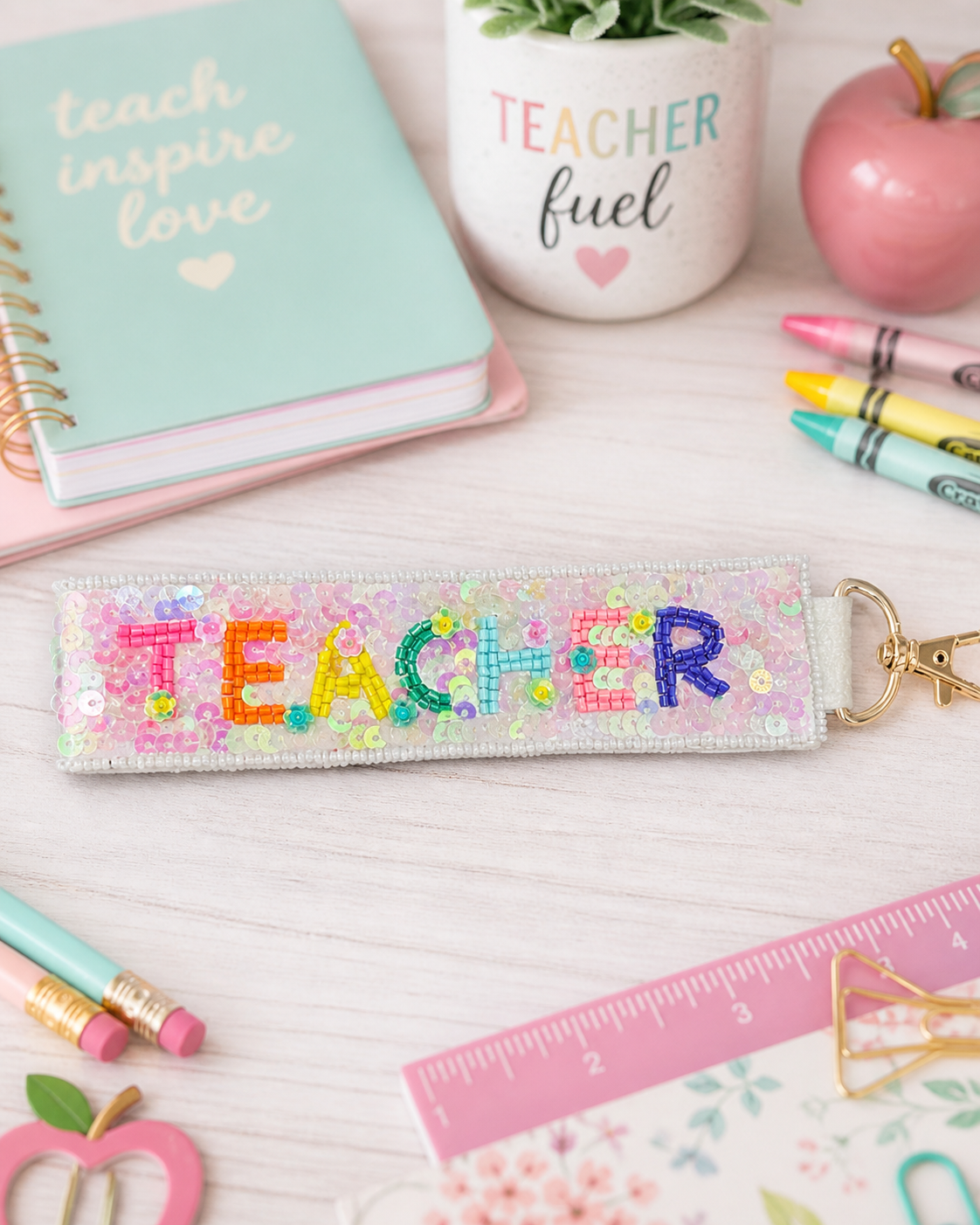 Sequin Teacher Floral Wristlet