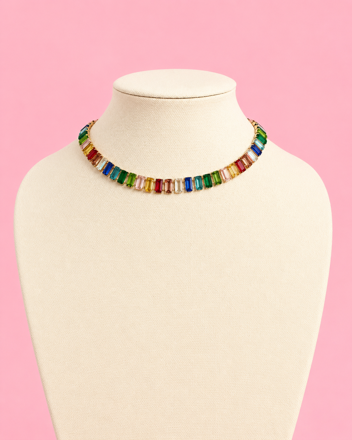 Rectangle Rainbow Rhinestone Necklace