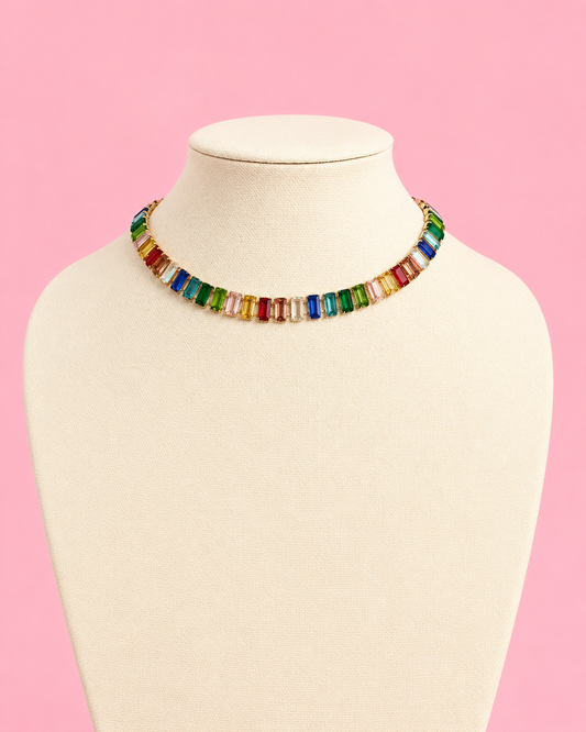 Rectangle Rainbow Rhinestone Necklace