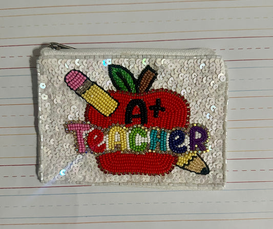 Sequin A+ Teacher Coin Purse