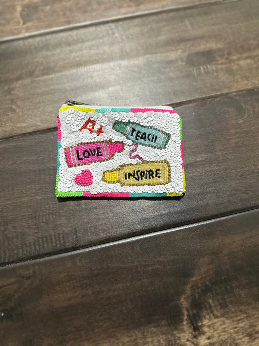 Beaded Teacher Crayon Coin Purse