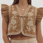 Camel Embroidered Cropped Vest