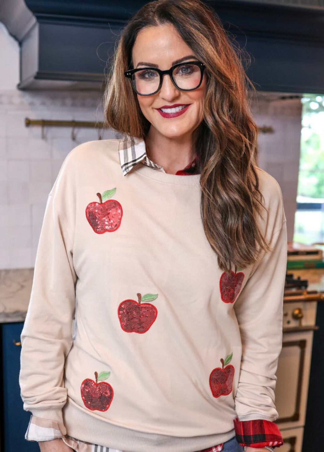 Apple Sequin Patch Shirt