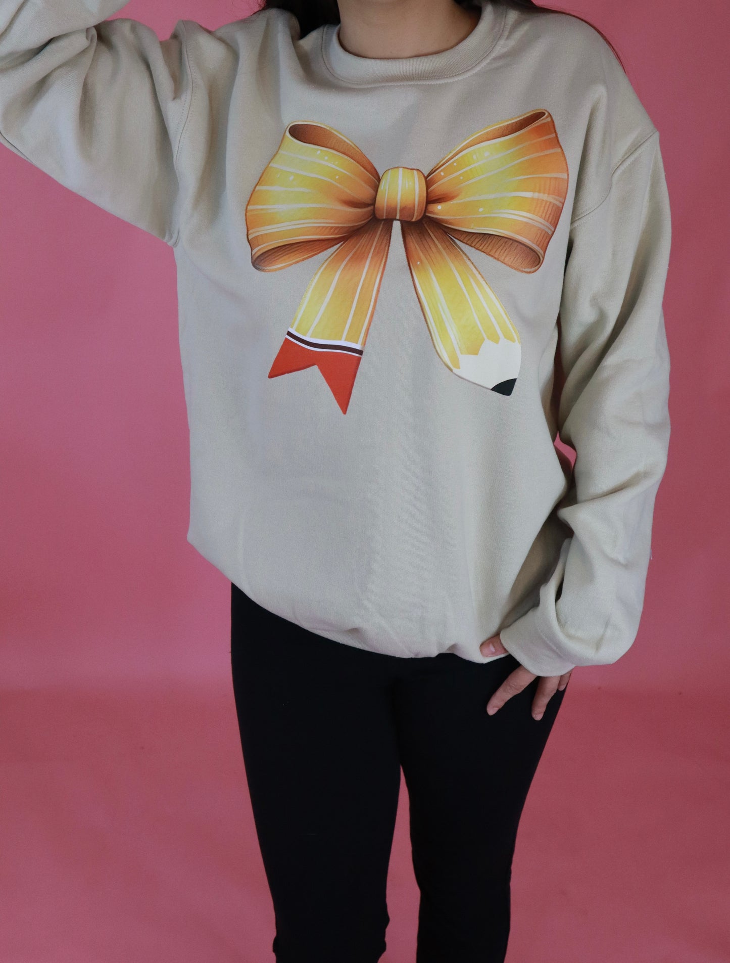 Pencil Bow Beige Sweatshirt