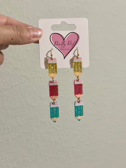 Colorful Pencil Dangle Earrings