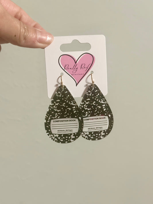 Composition Book Teardrop Earrings