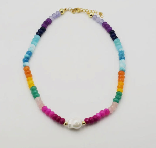 Colorful Gemstone Necklace with Pearl
