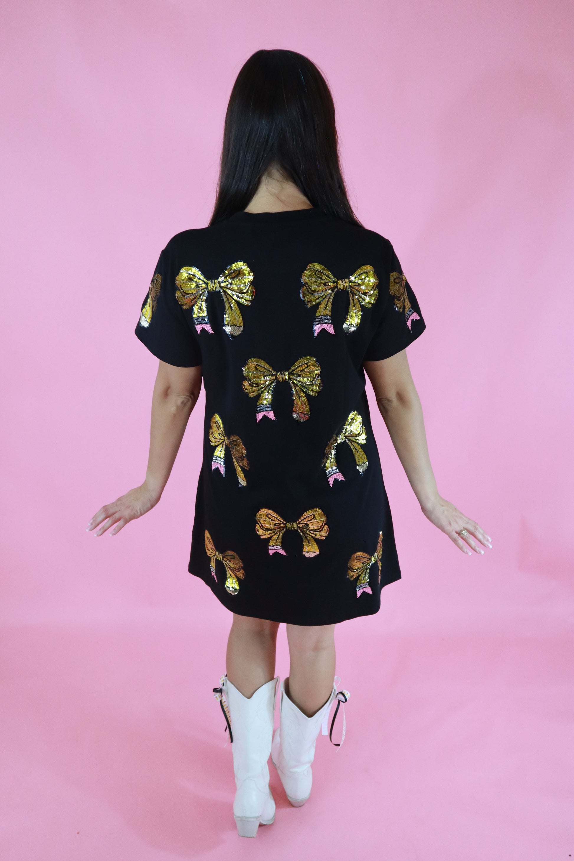 PREORDER* Sequin Pencil Bow Shirt Dress ReallyRexBoutique PREORDER* Sequin Pencil Bow Shirt Dress ReallyRexBoutique