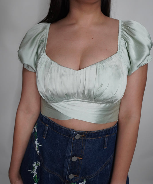 Sage Silky Crop Top