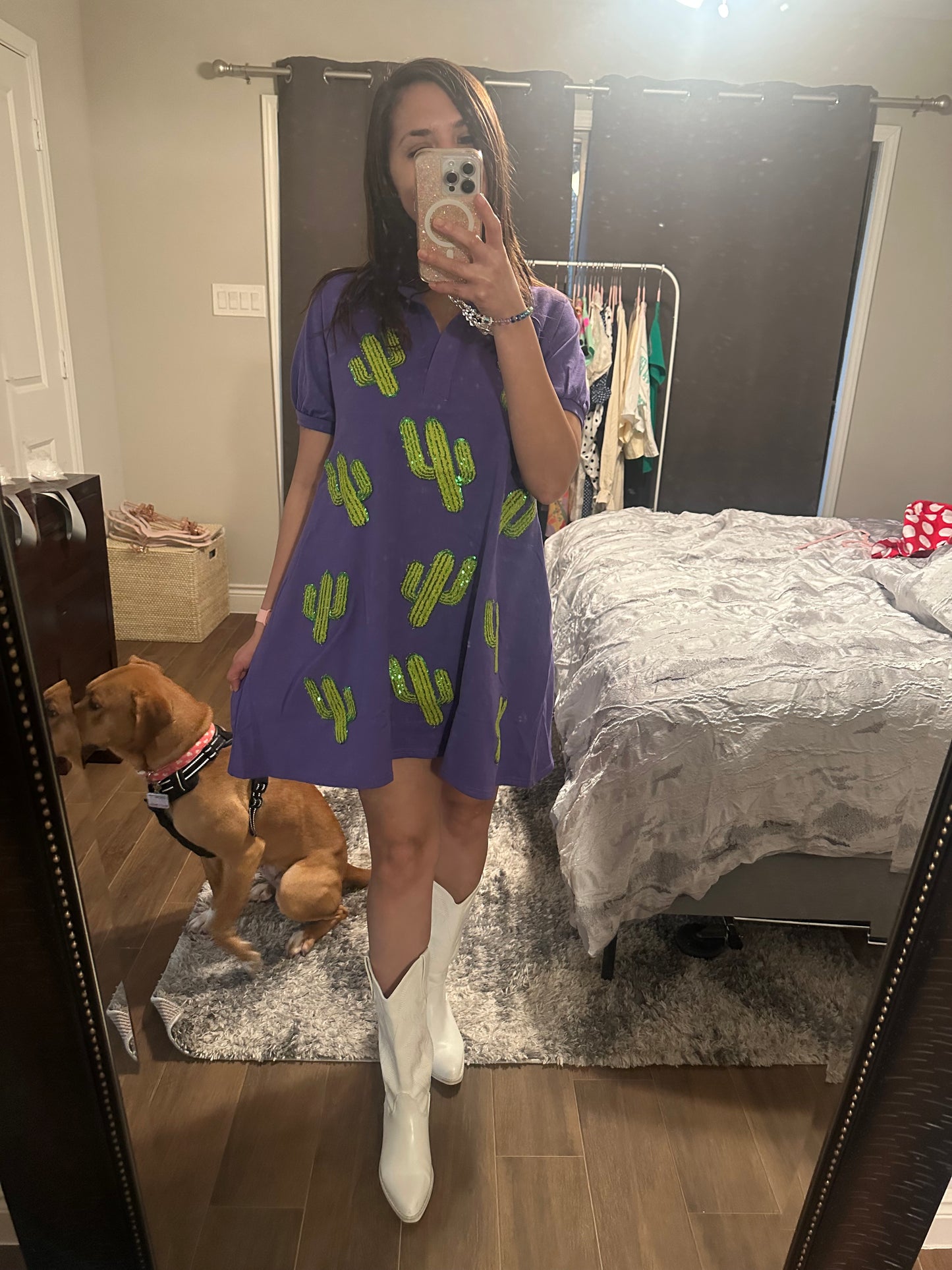 Purple Cactus Sequin Cactus Patch Dress
