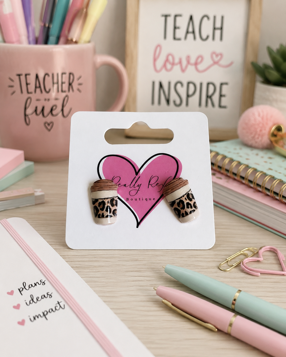 Leopard Coffee Studs