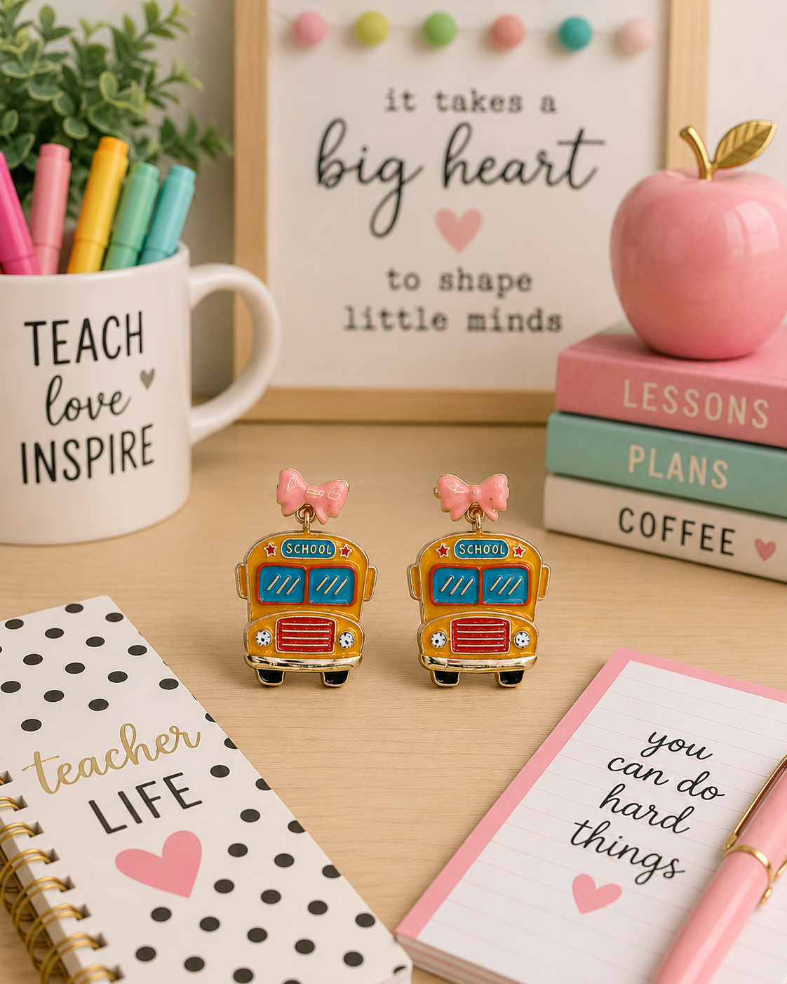 Pink Coquette School Bus Earrings