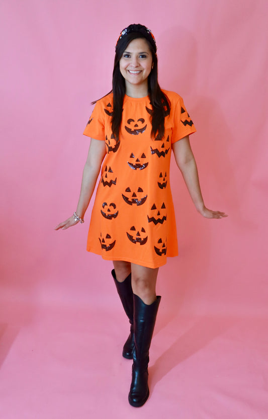 Sequin Pumpkin Faces Dress
