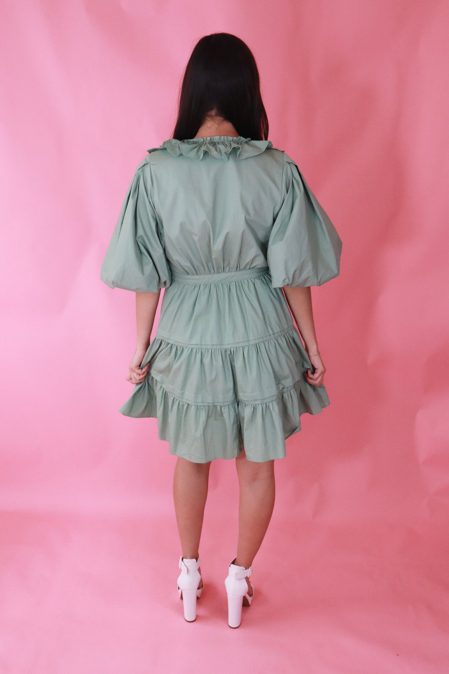 Sage Tiered Wrap Mini Dress