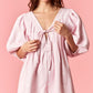 Pink Denim Polka Dot Flared Romper