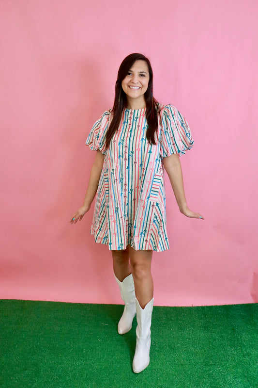 Multi Color Bow Print Dress
