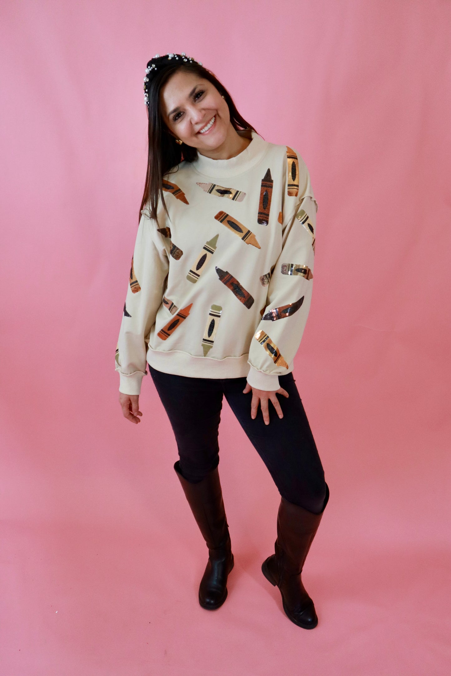Sequin MultiColor Crayon Mock Neck Sweatshirt