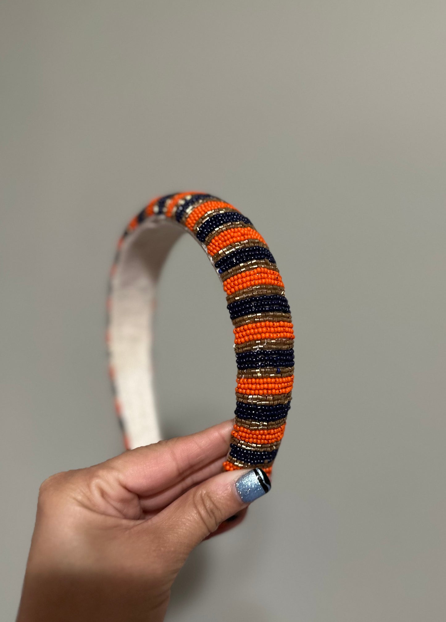 Navy and Orange Beaded Heaband