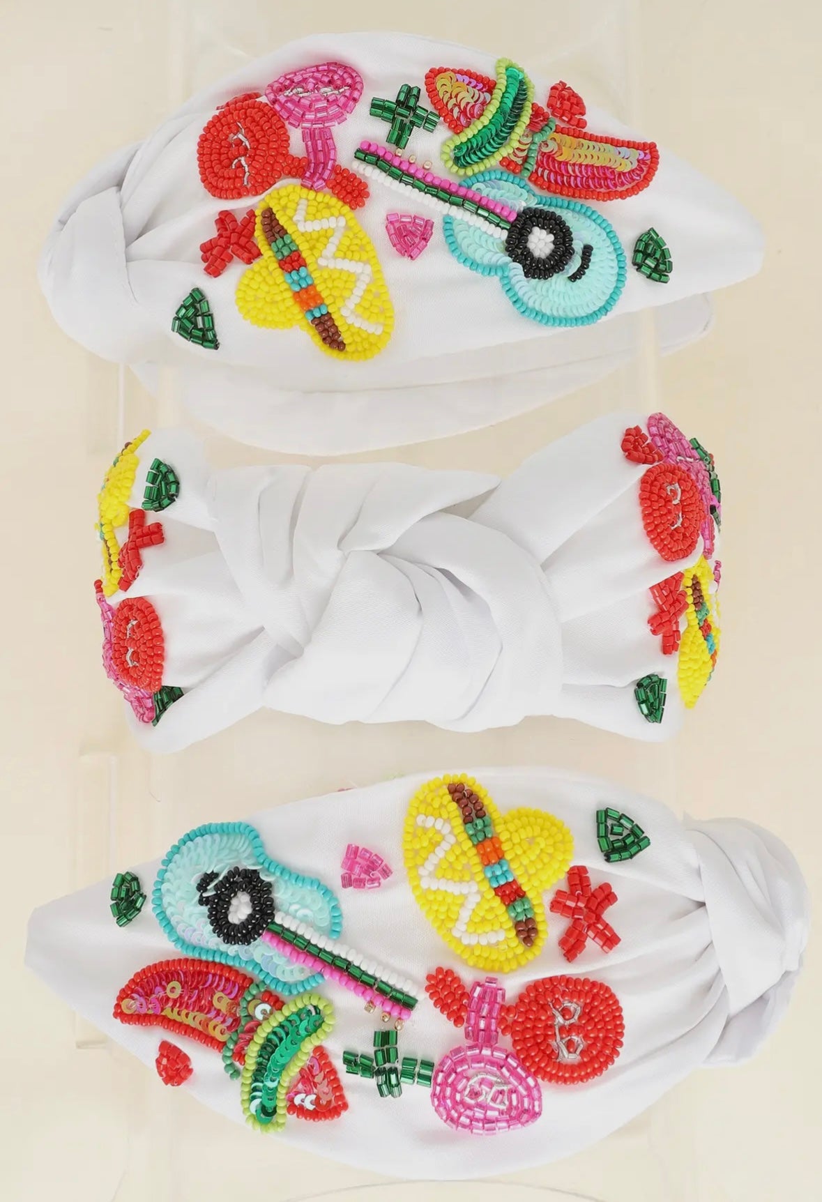 White Beaded Fiesta Themed Headband