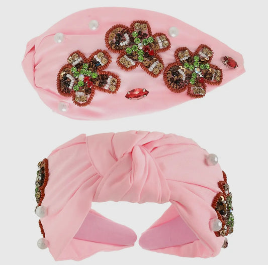 Pink Sequin and Jeweled Gingerbread Headband