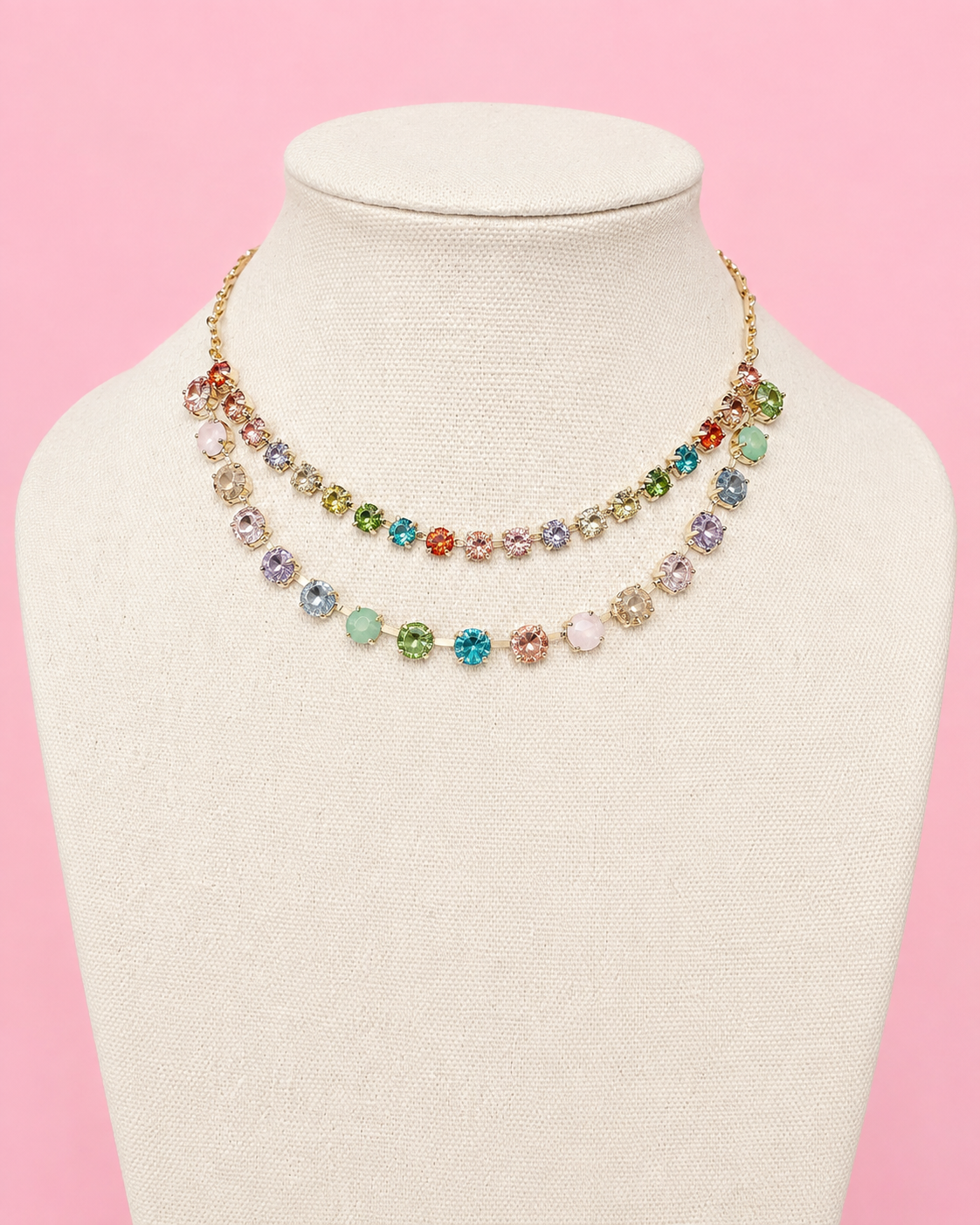 Layered Pastel Rhinestone Necklace