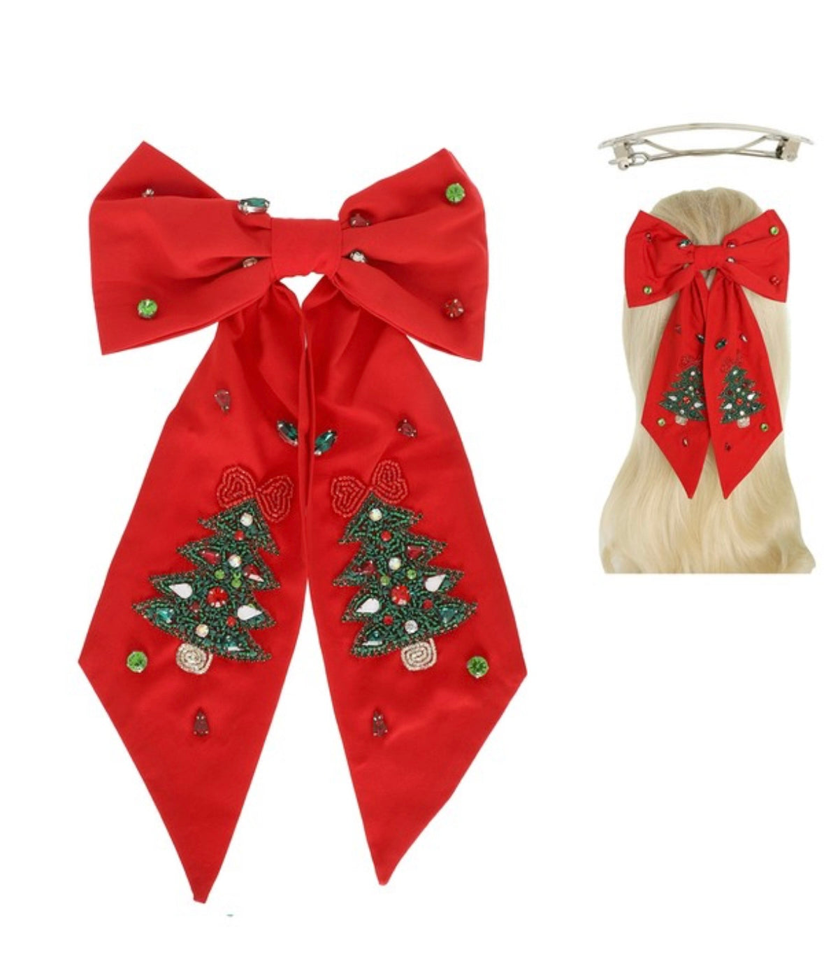 Red Beaded Christmas Tree Bow